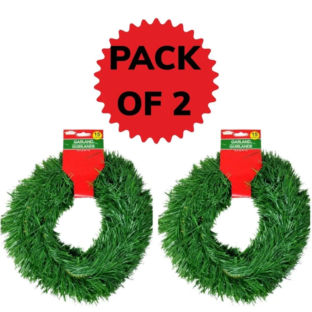 2 Pack 15Ft Christmas House Artificial Pine Garland Ornament Holiday Decoration